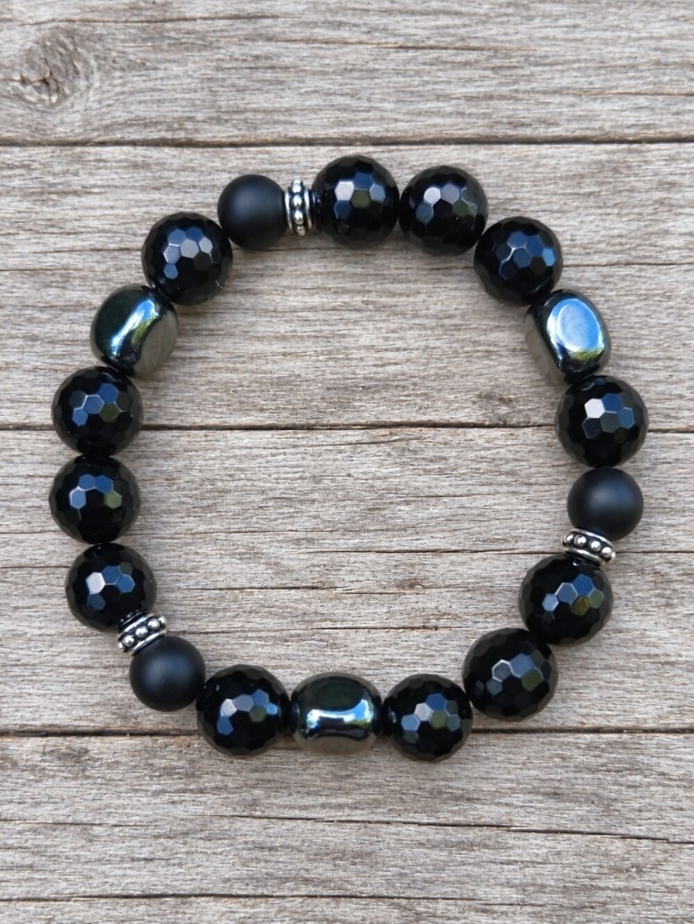 Gray Hematite Beads Stretch Bracelet - Hand Crafted
